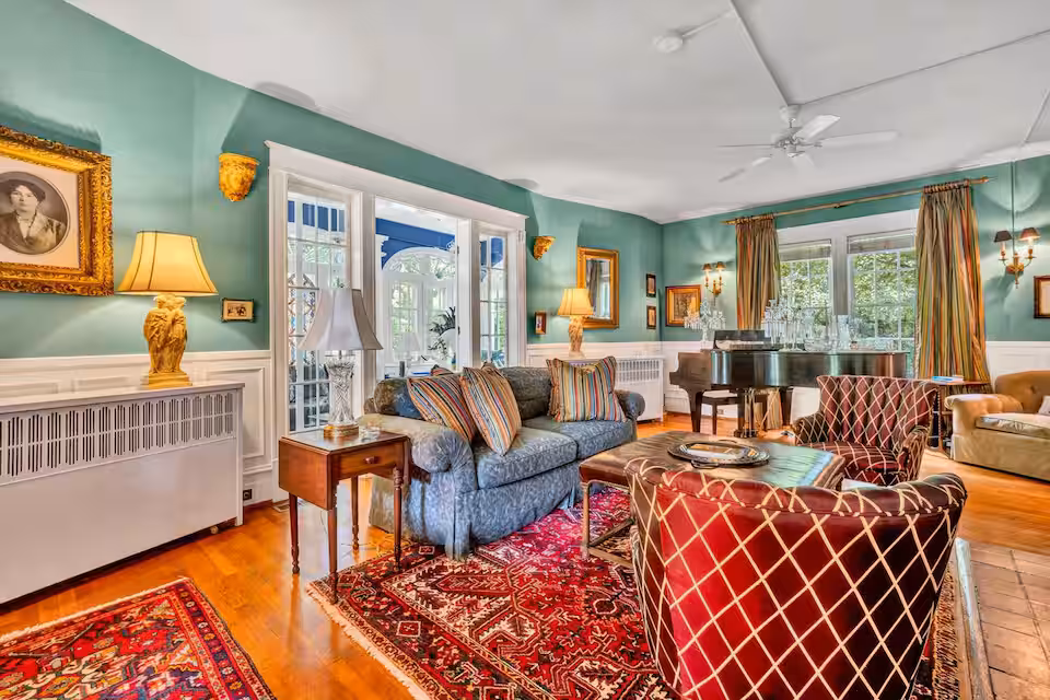 Interior photo of the living room at Burwell Place